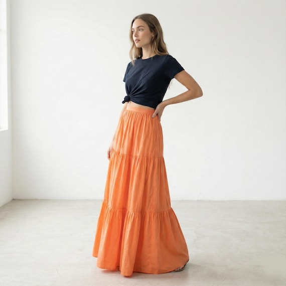 Bohemian Peasant Orange Skirt: Mamma Mia Lily James Gypsy Inspired