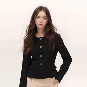 Kate Middleton Jacket/ Black Wool Coat/ Winter Coat/ Black Jacket/ Peplum Jacket/ Custom made/ Premium Wool Crepe fabric/ Gift for women