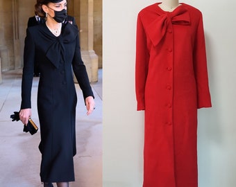 Kate Middleton Christmas Beau Tie Coat Red Bow Coat Dress Duchess of Cambridge Coat Custom Made Coat Dress Red Coat Winter Coat Etsy UK