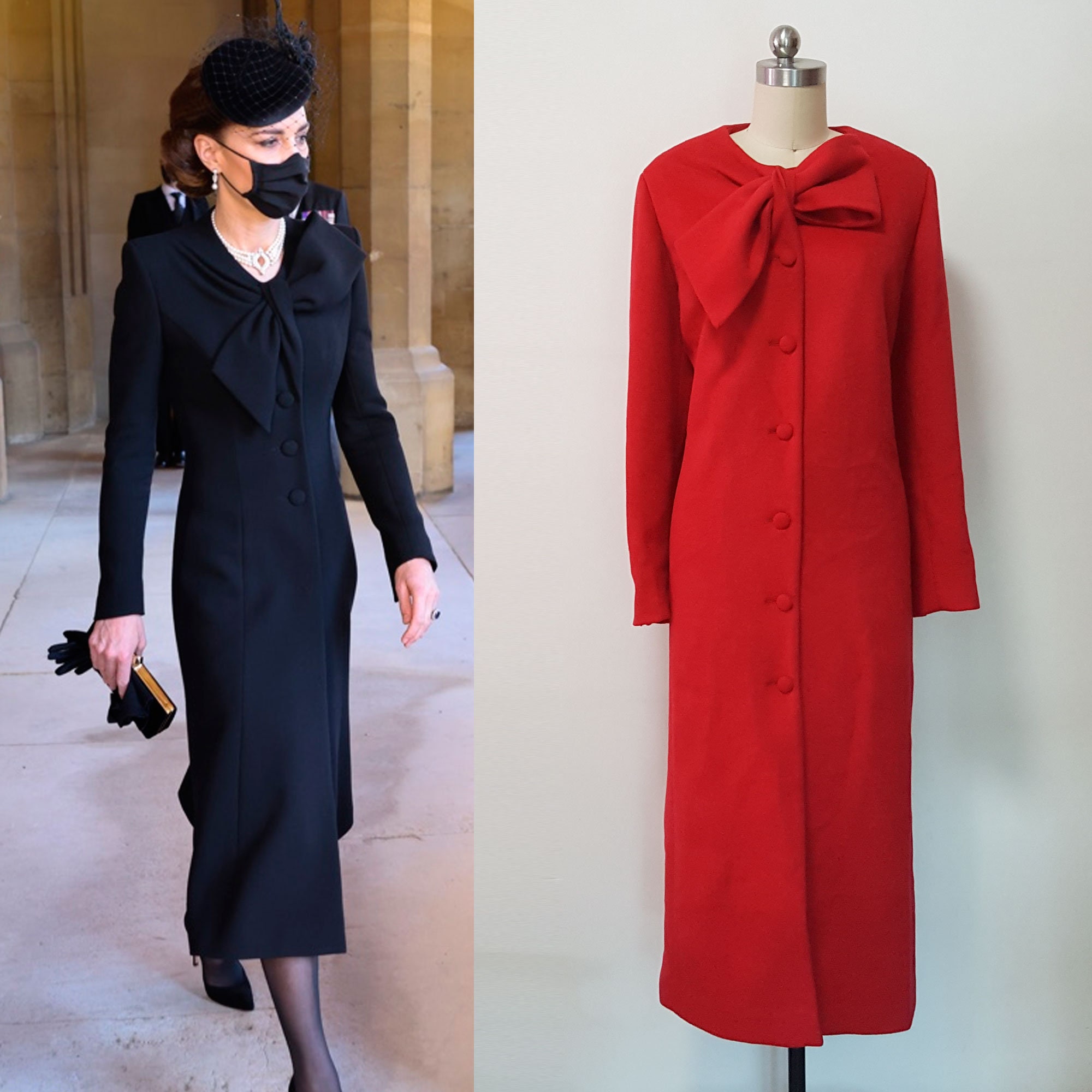 Kate Middleton Christmas Beau Tie Coat/ Red Bow coat dress/ - Etsy Polska