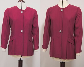 Vintage 1980s Dark Rose Pink soft jacket/ formal blouse/ Vintage Loose fitting formal jacket/ vintage Soft jacket for work/ Size L