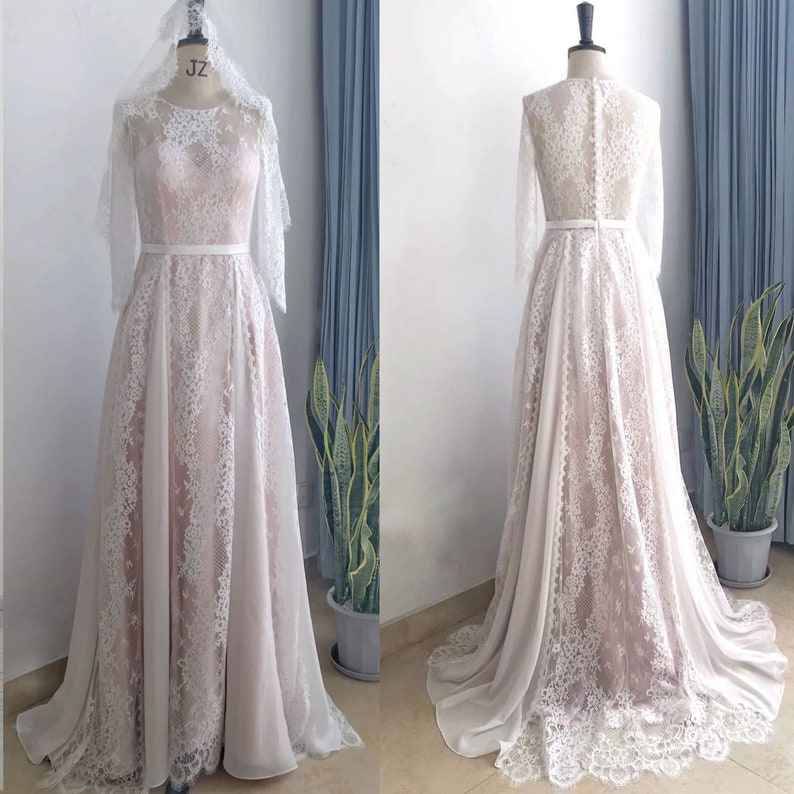 Boho Wedding Dress/ White Lace Dress/ Bohemian wedding/ Lace wedding dress/ Vintage Wedding/ long sleeve wedding dress / Custom made to fit image 3