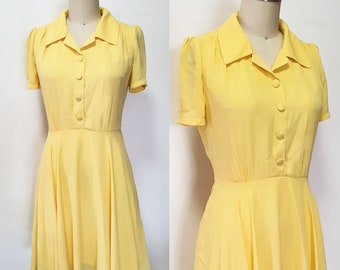 Kate Middleton/ Yellow Summer dress/ Fit and flare dress/ Summer casual dress/ 1950s dress/ Flare shirtdress/ Custom made dress