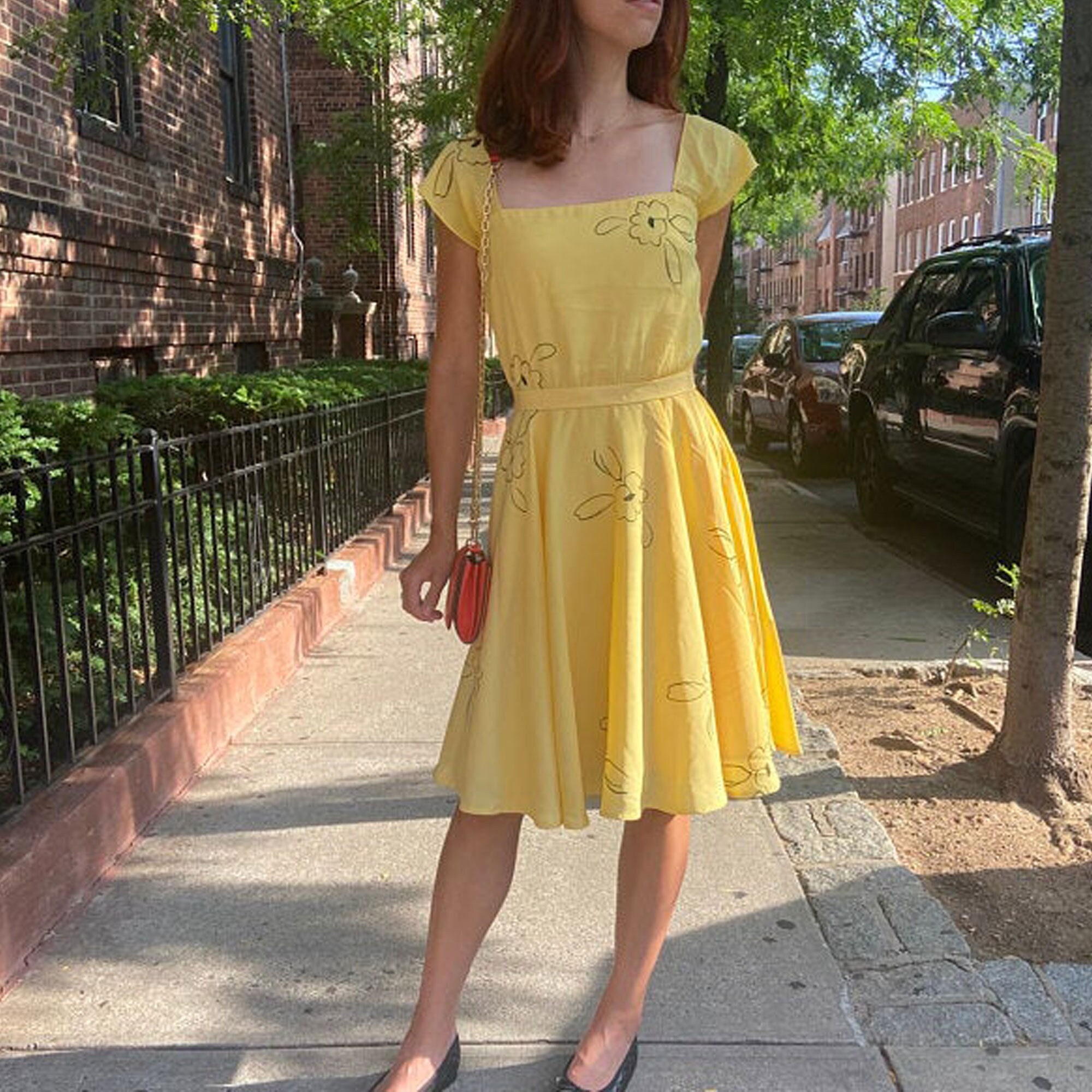 Emma Stone Inspired Yellow Swing Dress/ Movie Dress/ Mia Yellow Floral Dress/  60s Dress/ Swing Dress/ Vintage 60s Dress/ Custom Made Dress 