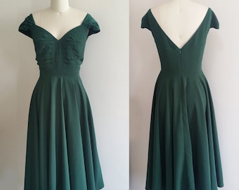 Emerald Green Swing Dress: Emma Stone Inspired 60s Retro Style, Custom Made