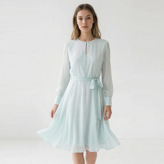 Duchess Inspired Mint Dress/ Silk Georgette Dress/ Long sleeve chiffon Dress/ Bridesmaid Dress/ custom made Dress/ pale blue Dress/ Duchess Inspired Mint Dress/ Silk Georgette Dress/ Long sleeve chiffon Dress/ Bridesmaid Dress/ custom made Dress/ pale blue Dress/
