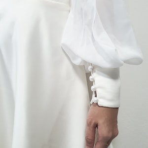 Juliet sleeve Wedding dress/ A line backless wedding dress/ open back dress/ short bridal gown/ long sleeve modern gown/ Custom wedding gown image 3