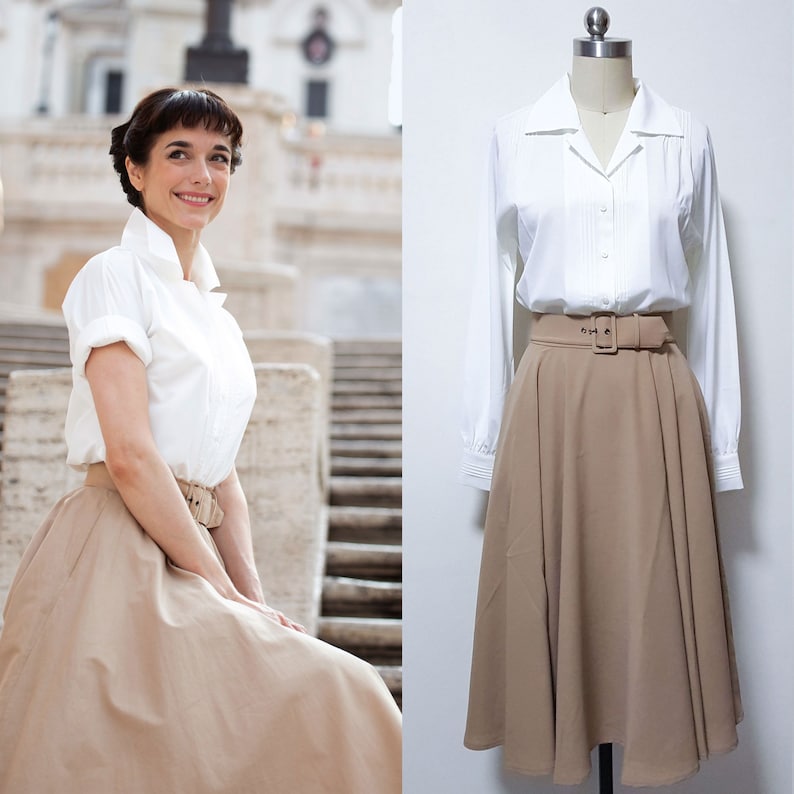 Audrey Hepburn skirt/ Roman Holiday Circular Skirt/ Vintage 50s skirt/ Swing skirt with belt/ 1950's movie/ Princess Ann/ Custom made skirt image 1