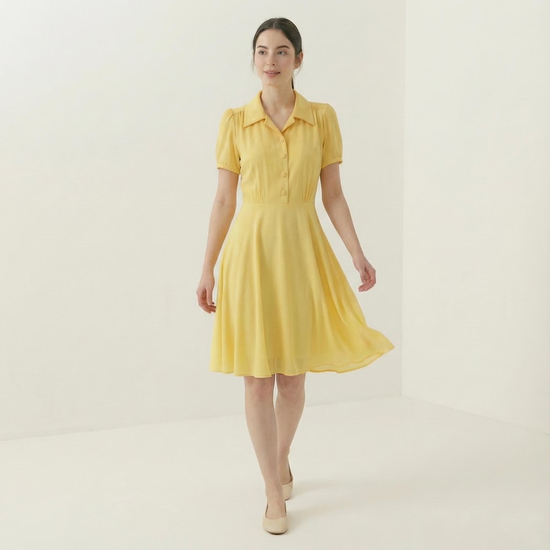 Kate Middleton/ Yellow Summer dress/ Fit and flare dress/ Summer casual dress/ 1950s dress/ Flare shirtdress/ Custom made dress image 3