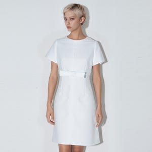 60s inspired short white wedding dress/ short bridal gown/ 1960s Mod white dress/ custom made dress/ White reception dress