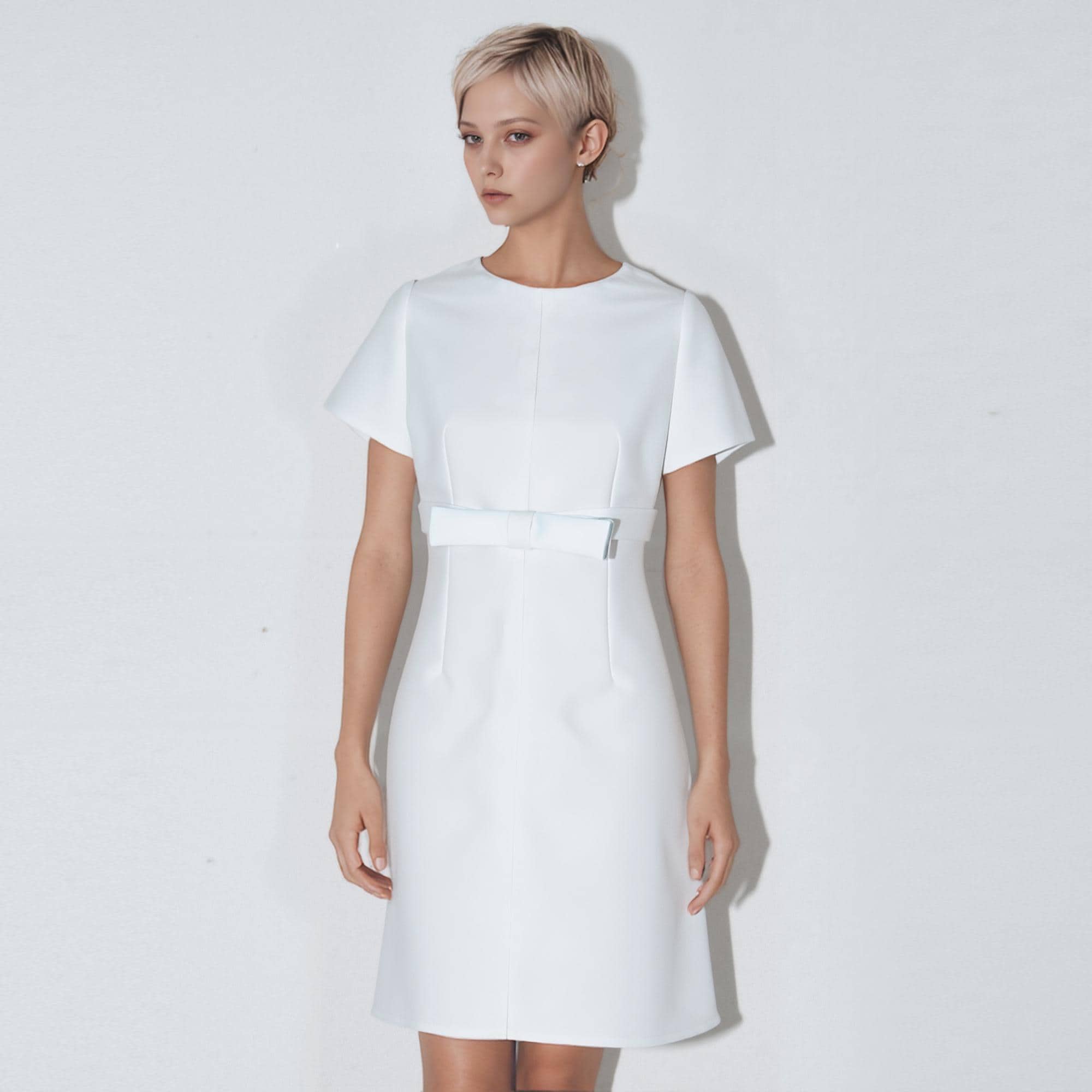 60s inspired short white wedding dress/ short bridal gown/ 1960s Mod white dress/ custom made dress/ White reception dress