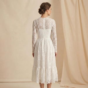 Abito da sposa in pizzo boho/abito da fuga/abito midi in pizzo bianco di Kate Middleton/abito da sposa a maniche lunghe/abito da sposa in pizzo su misura immagine 3