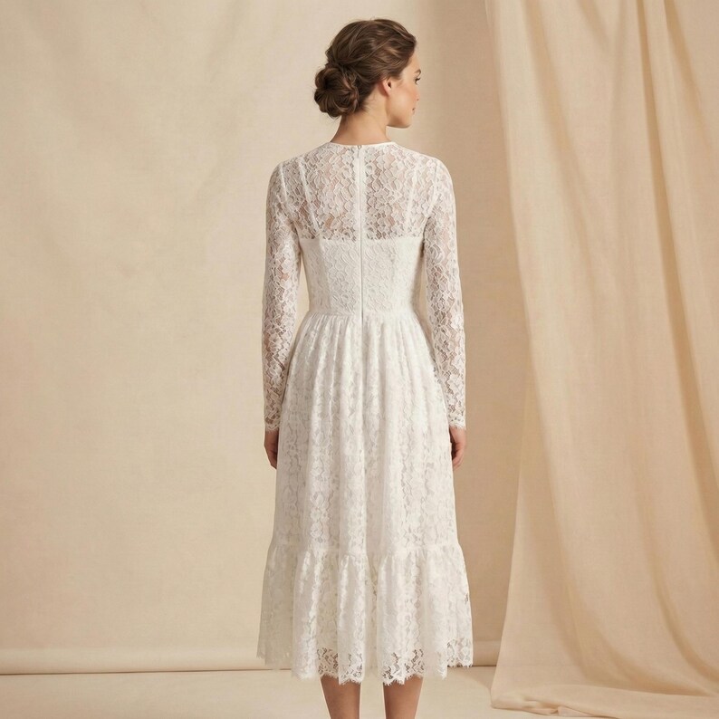 Abito da sposa in pizzo boho/abito da fuga/abito midi in pizzo bianco di Kate Middleton/abito da sposa a maniche lunghe/abito da sposa in pizzo su misura immagine 3