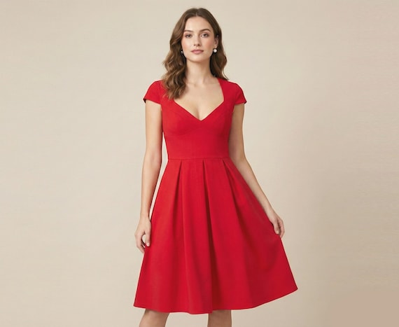 red dress emilia clarke - Emilia in the movie Me Before You #emiliaclarke #hotd #got #gameofthrones #daenerys #daenerystargaryen #targaryen #khaleesi #beautiful Red 1950s Swing Dress: 'Me