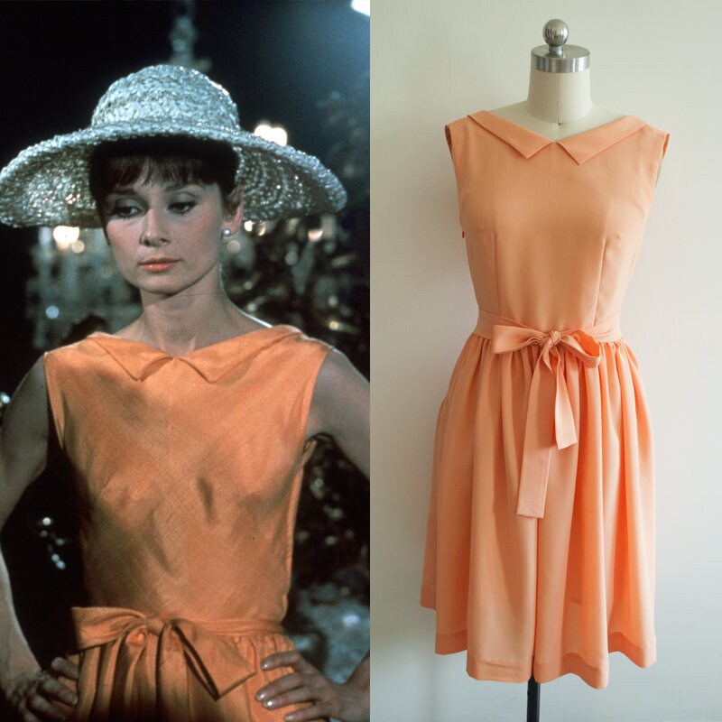 Audrey Hepburn Dress/ 60s Orange Dress 
