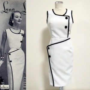 Vintage 50s/ 1950s dress/ Pencil dress/ Rockabilly/ Madmen/ White Dress/ Custom dress/ Hollywood Glamour/ Tailored Dress/ Work dress