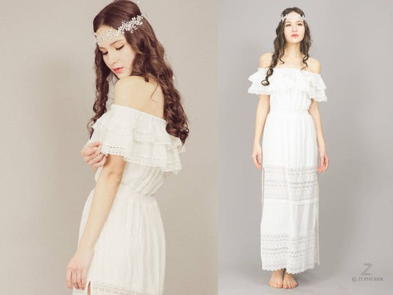 Off shoulder wedding dress/ boho wedding dress/ beach wedding dress/ Off White Lace Dress/ grecian dress/ Bohemian wedding/ resort dress