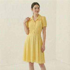 Kate Middleton/ Yellow Summer dress/ Fit and flare dress/ Summer casual dress/ 1950s dress/ Flare shirtdress/ Custom made dress image 2
