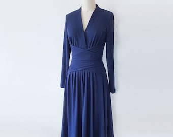 Blue wrap knit dress/ Kate Middleton Engagement Dress/ Duchess of Cambridge Dress/ Jersey Knit Dress/ custom dress/ Wedding wrap dress