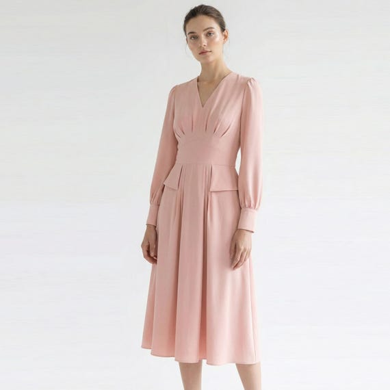 Kate Middleton Blush Pink Bridesmaid Dress: V-neck Peplum Wedding Guest  Dress (size S) - Etsy