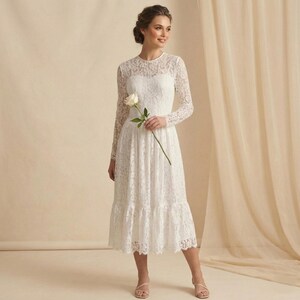 Abito da sposa in pizzo boho/abito da fuga/abito midi in pizzo bianco di Kate Middleton/abito da sposa a maniche lunghe/abito da sposa in pizzo su misura immagine 1