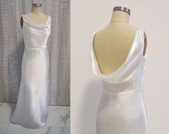 Cowl neck bridal gown/ 1930s inspired satin gown/ bias cut satin wedding dress/ 30s vintage inspired backless wedding dress/ custom bridal