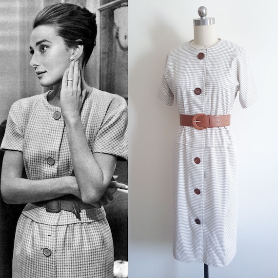 Audrey Hepburn dress Breakfast at tiffany Holly Golightly dress Houndstooth dress 1960s dress vintage movie dress Custom Made dress