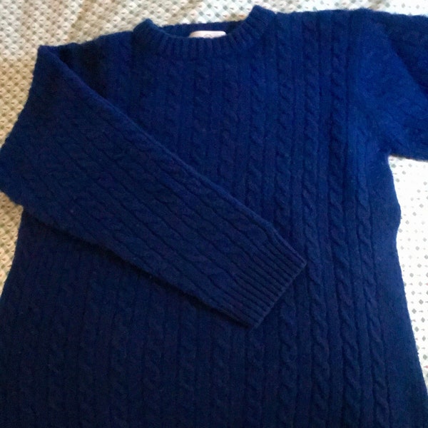 Women's Wool Knit Pullover Sweater, Cobalt Blue solid color, Size Small 34 bust, very nice condition *WW*