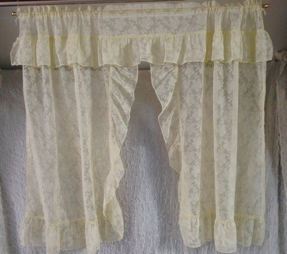 Vintage Pale Yellow Lace Curtains Short 44 Length One Piece Etsy