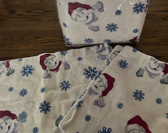 Vintage Winter Flannel Full Sheet Set, All Cotton with Snowmen, Flat, Fitted, Pillow cases *Sh/P*