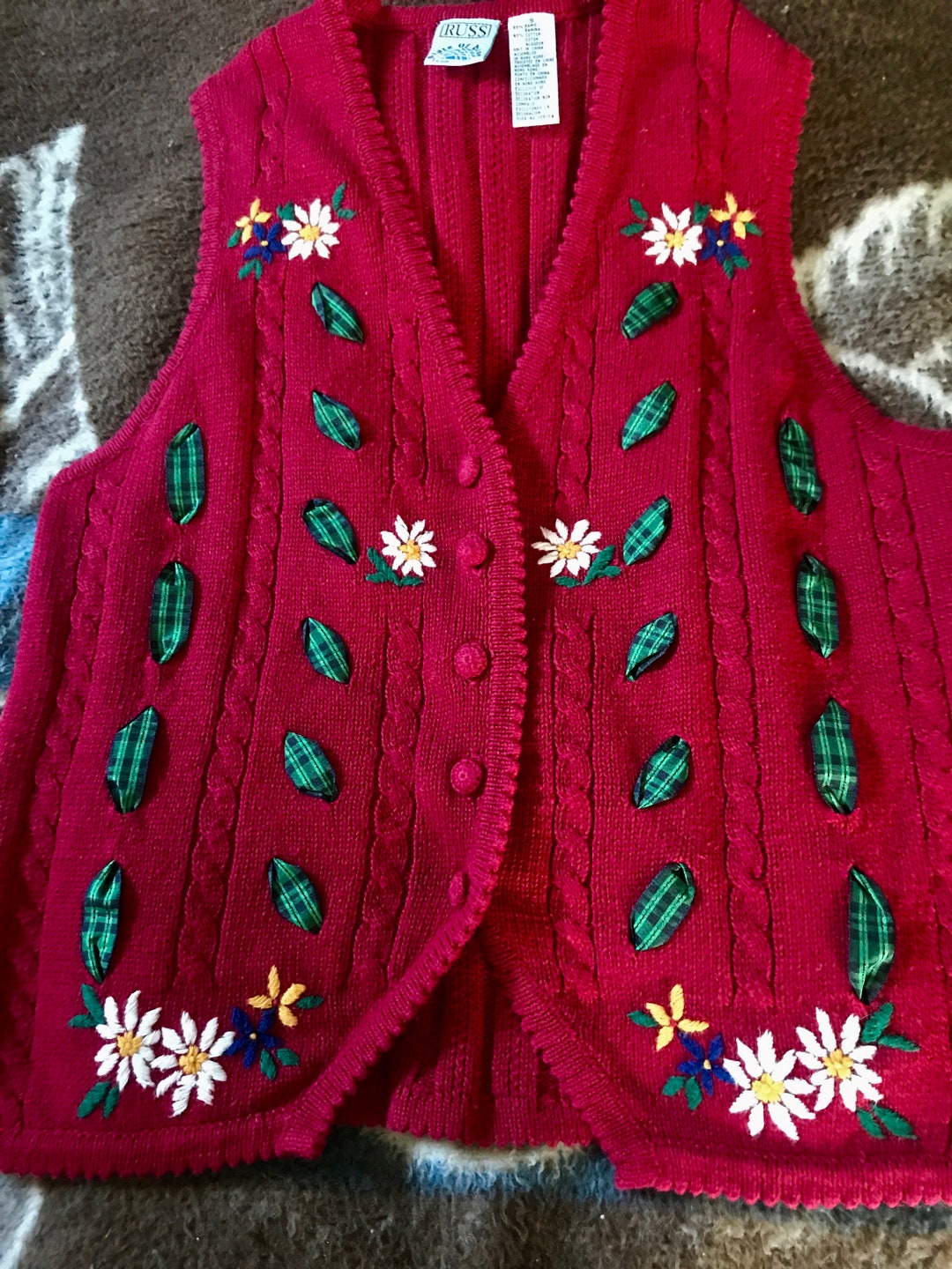 Women's Sweater Vest, Red Knit Button Front Vneck, Size Small/petite