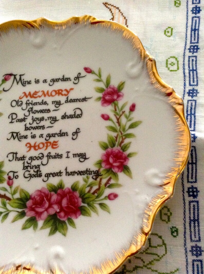 8 inches Memory Garden Verse Vintage China Plate Wall Plaque Gold edging