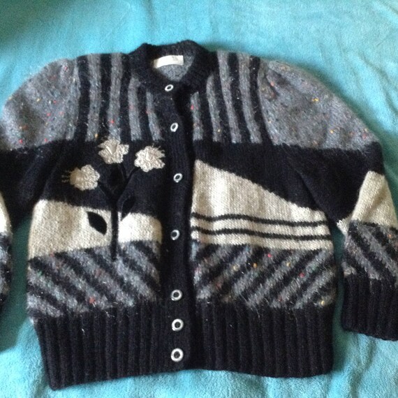 Woman's Mohair Wool Knitted Sweater, Black White G