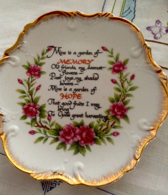 8 inches Memory Garden Verse Vintage China Plate Wall Plaque Gold edging
