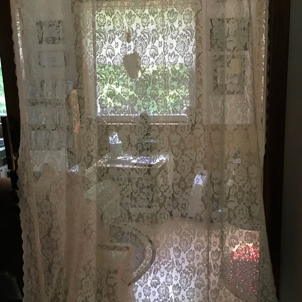 Long Lace Curtain Panels, Off white 56 x 82, 2 panels sold separately, excellent condition *C*