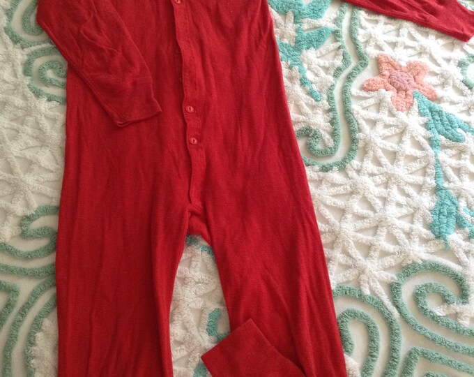 LL Bean Union Suit Long Johns, Red Double Layer Cotton/wool Blend, Men
