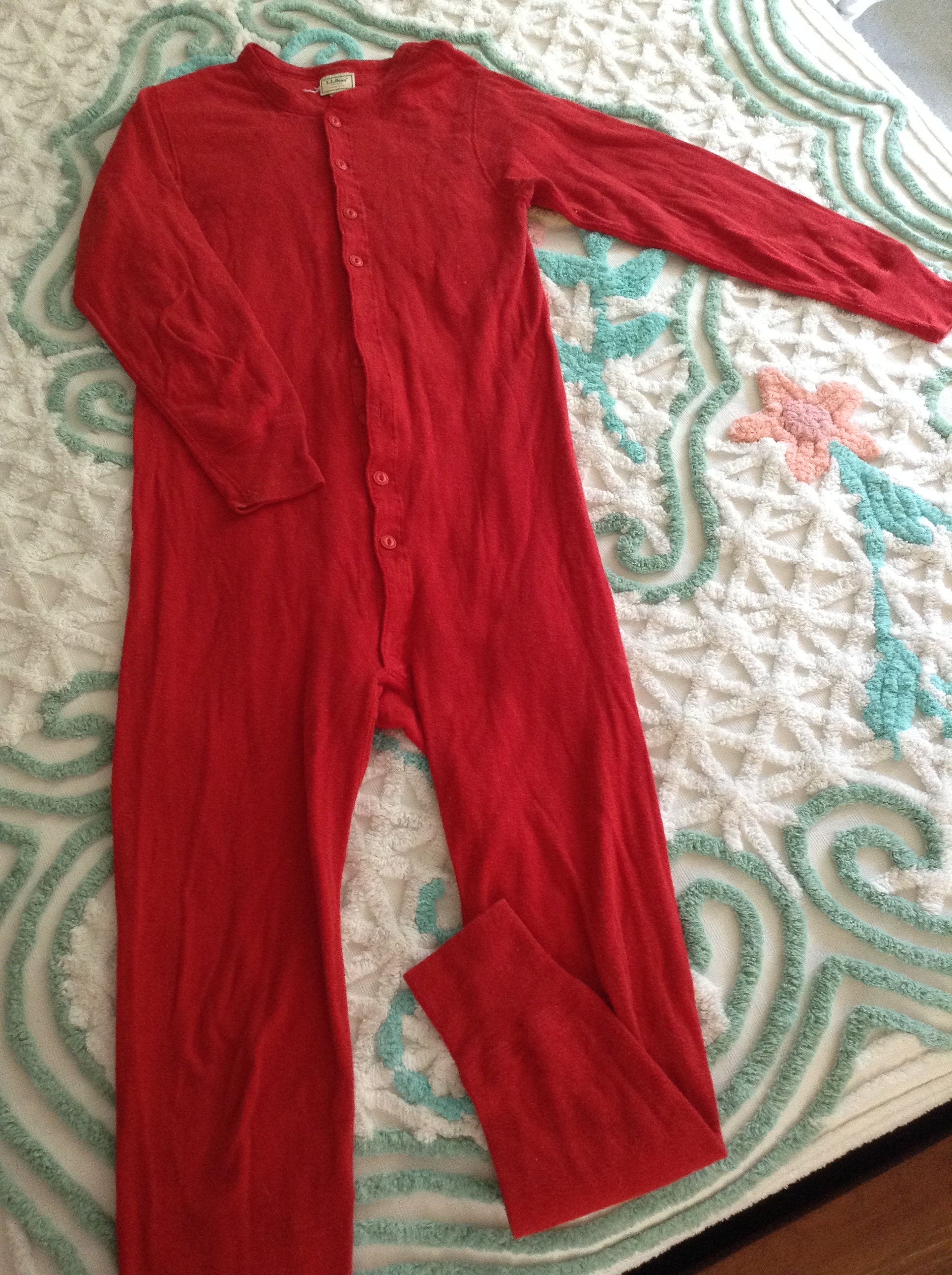 LL Bean Union Suit Long Johns Red Double layer cotton/wool Etsy