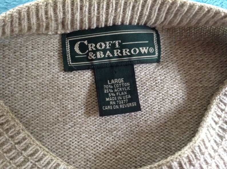 Made in the USA CottonAcrylic Large 48 chest Men/'s Pullover Knit w Ducks Applique Beige and Cream