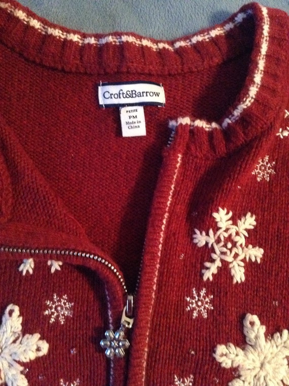 Women s Red Cardigan Sweater Small Petite Snowflakes Applies