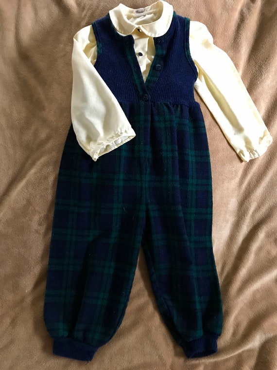 SALE: Toddler Wool Plaid Jumper Suit w/ Cotton Bl… - image 1