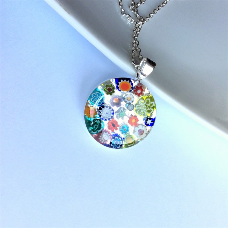 medium Multicolour Murano millefiori and resin pendant