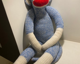 Original LARGE Sock Monkey, Rockford Red Heel socks. Vintage style, different colors available. Perfect gift for girls and boys of all ages