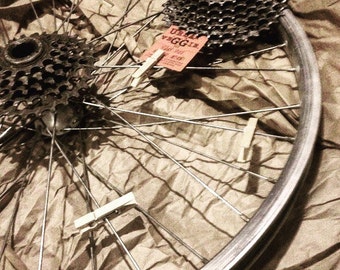 Custom message boards for the home, or office--Bike Wheel Clothespin Style