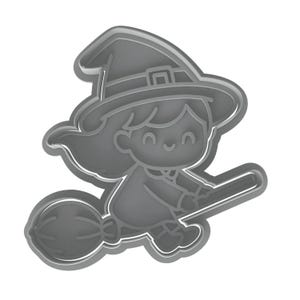 Kawaii Witch on Broom Cookie Cutter & Stamp 4x3.8" for Baking Fondant ...