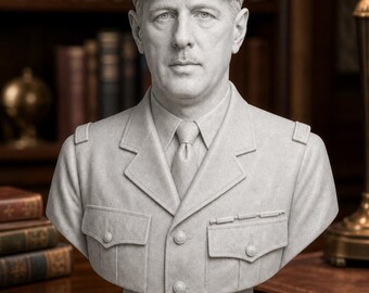 Buste 3D du général de brigade Charles de Gaulle, France, effet marbre, sculpture en résine, décoration pour la maison ou le bureau, figurine de collection