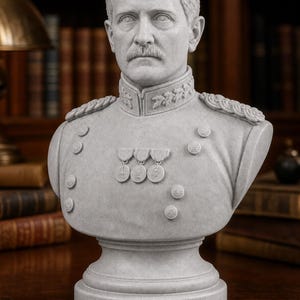John J. Pershing - General of the Armies - United States 3D Bust 4-18" 3D Bust Statue, Marble Look, Resin Sculpture, Collectible Figurine