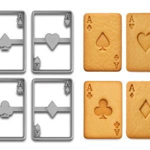 Poker Card Cookie Cutter Set – 4-Piece Ace Suits (Heart, Spade, Diamond, Club) – 4x2.6 Inches Each – Casino & Game Night Baking Tools