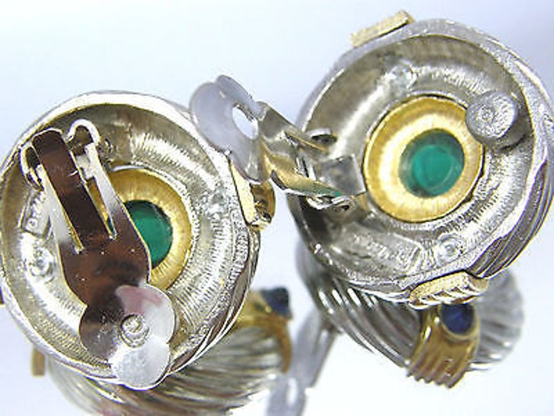Clip On Earrings 80/'s Maresco Gripoix Glass Silver Gold Tone Molded Cable Design teamvintageusa ecochic team