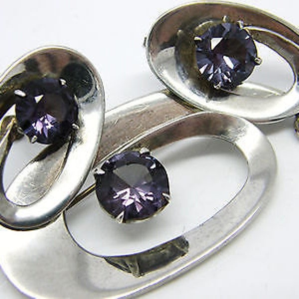 Alexandrite Brooch Earrings Miguel Melendez Modernist Mexico Taxco 925