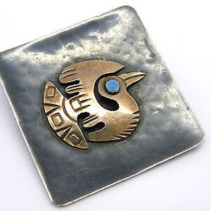 Old Cuzco Peruvian Brooch 18K Gold 925 Enamel Turquoise Bird Condor Pin ...